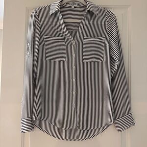 Express Women's Black and White Striped Button Down Shirt